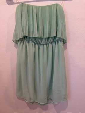 Everly Mint Green Strapless Pleated Overlay Party Dress